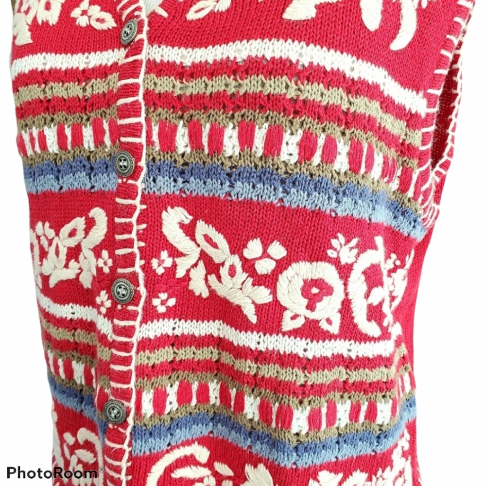 Vintage Susan Bristol Red Cream Embroidered Vest - Picture 2 of 15